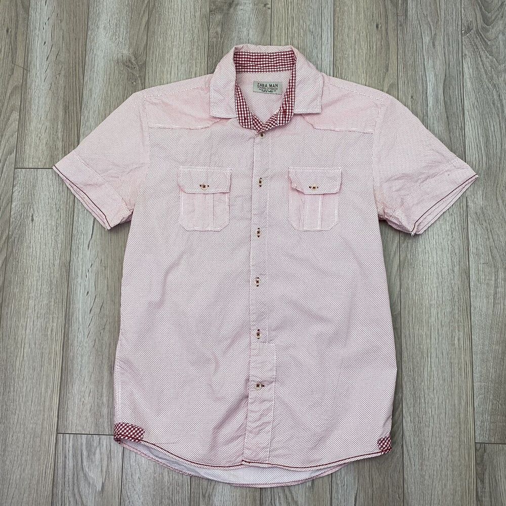 Zara Man Button Down Shirt Young Division Medium Red Short Sleeve